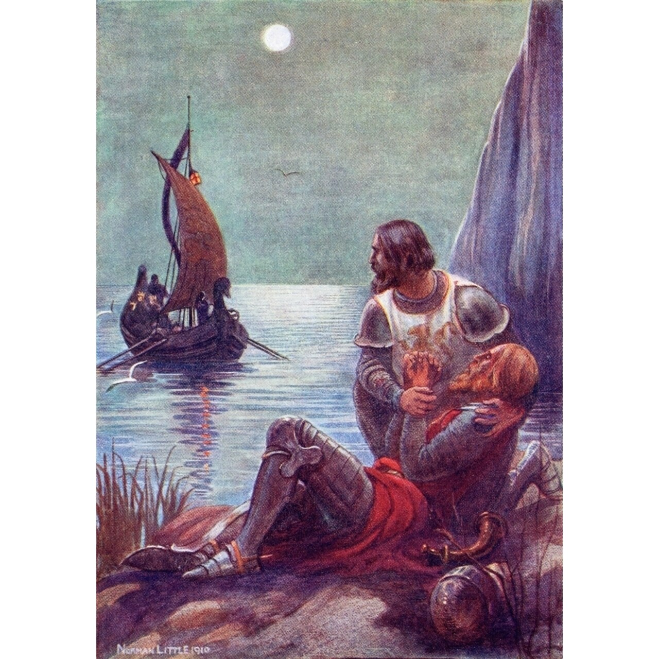 The Death Of King Arthur. Coloured Illustration From The Book The Gateway To Tennyson Published 1910. Poster Print By H